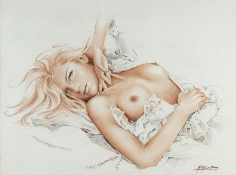 Michel Gourdon, Dessin couleur femme - Original Illustration