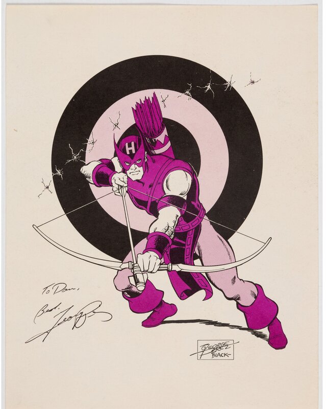 Georges-Bill PEREZ-BLACK, Heroes, Heavies & Heroines Portfolio - Hawkeye Print (Paragon Press, 1981) - Dédicace