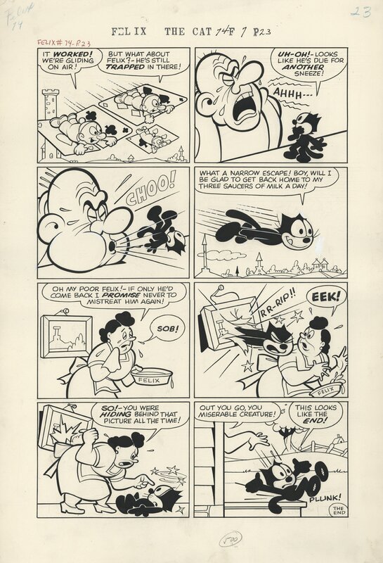 Joseph Oriolo, Felix the cat. Felix the cat, Issue 74 p.23. Encre de chine sur papier. 59x37 cm - Comic Strip