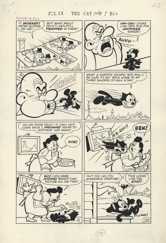 Joseph Oriolo, Felix the cat. Felix the cat, Issue 74 p.23. Encre de chine sur papier. 59x37 cm - Comic Strip