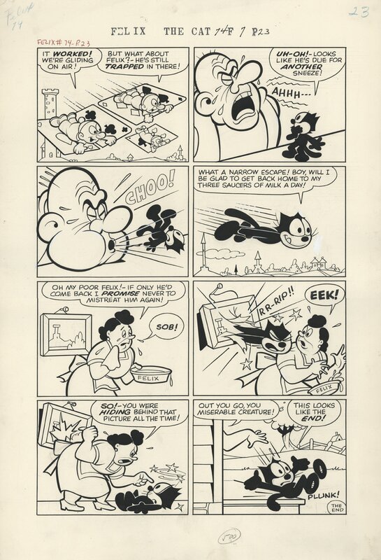 Joseph Oriolo, Felix the cat. Felix the cat, Issue 74 p.23. Encre de chine sur papier. 59x37 cm - Planche originale