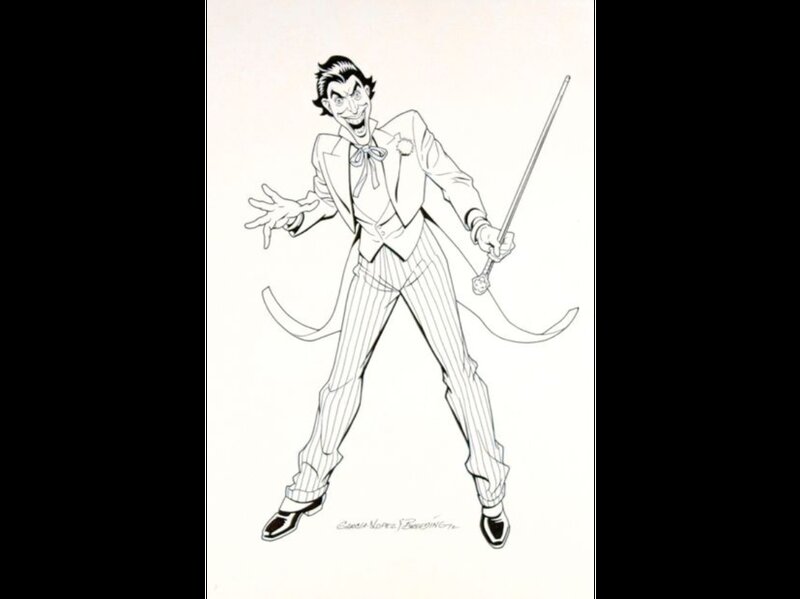 The Joker Illustration à l'encre de chine dessinée au crayon par GARCIA LOPEZ, encrage Brett BREEDING - Planche originale