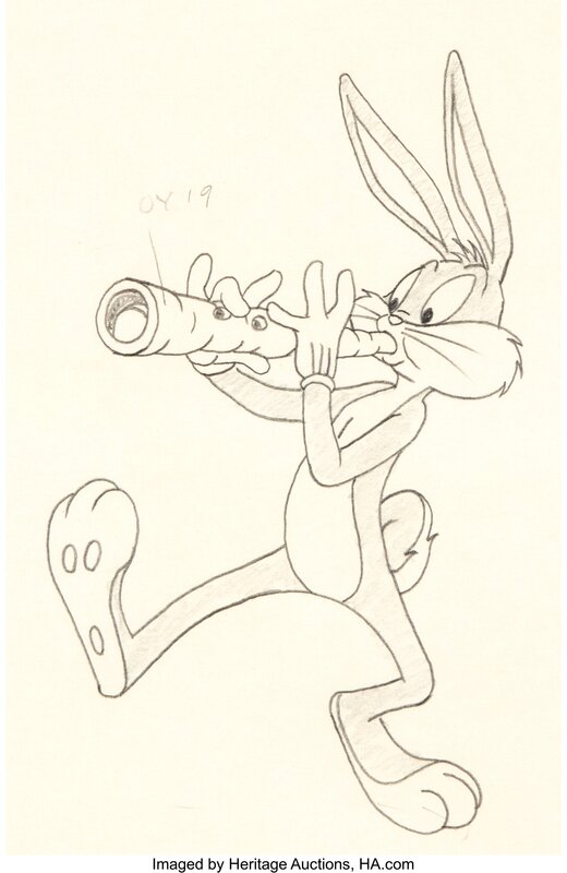 Warner Bros., Bugs Bunny with Carrot-Flute Concept Art-Color Model Drawing (Warner Brothers, c. 1960) - Planche originale