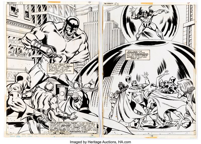 Bob Brown Dave Cockrum, The Avengers #126 Double Splash Page 14-15 Production Stat (Marvel, 1974) - Planche originale