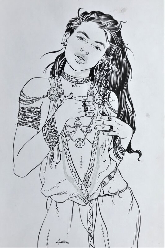 Jean-Marc Stalner, Jeune indienne au collier - Original Illustration