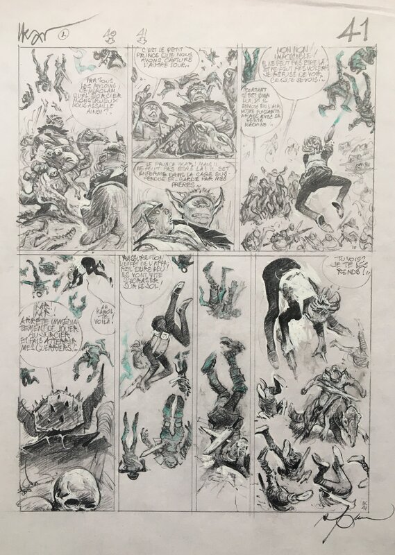 René Follet, Makyo, Ikar .  La machine à arrêter la guerre .Crayonné planche 41 - Original art