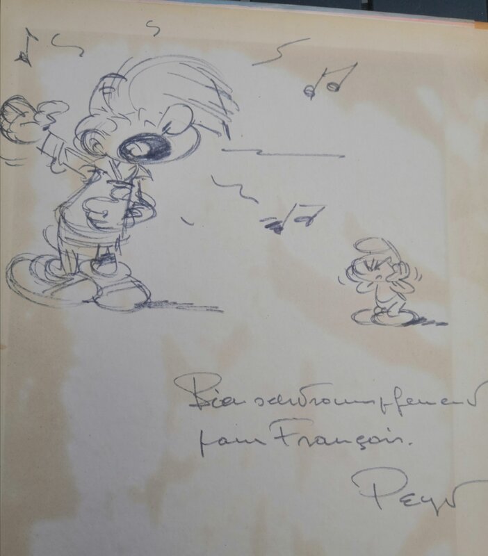 Peyo, Superbe double dédicaces Johan et le schtroumpf - Sketch