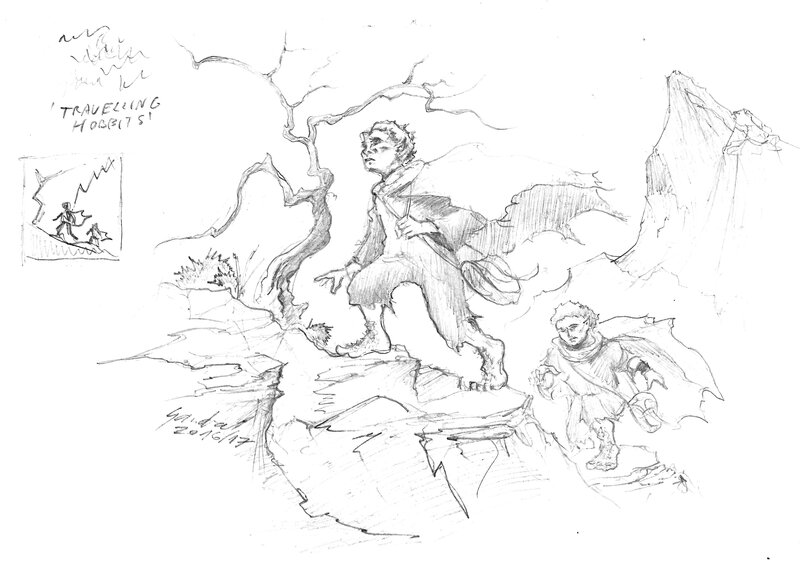 Traveling Hobbits by Mariusz Gandzel - Original Illustration
