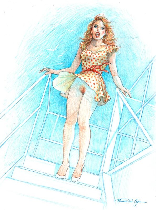 Thomas Du Caju, Betty descendant un escalier - Illustration - Original Illustration