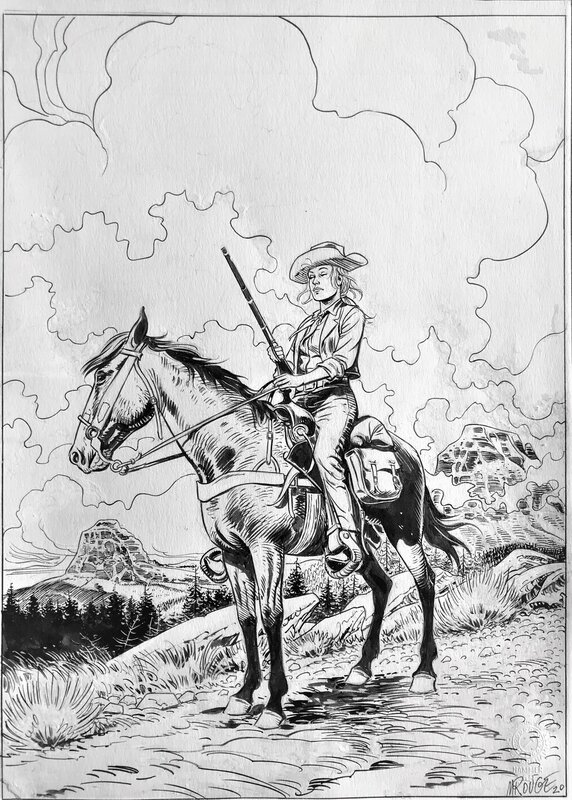 Michel Rouge, Comanche - dessin inédit - Illustration originale