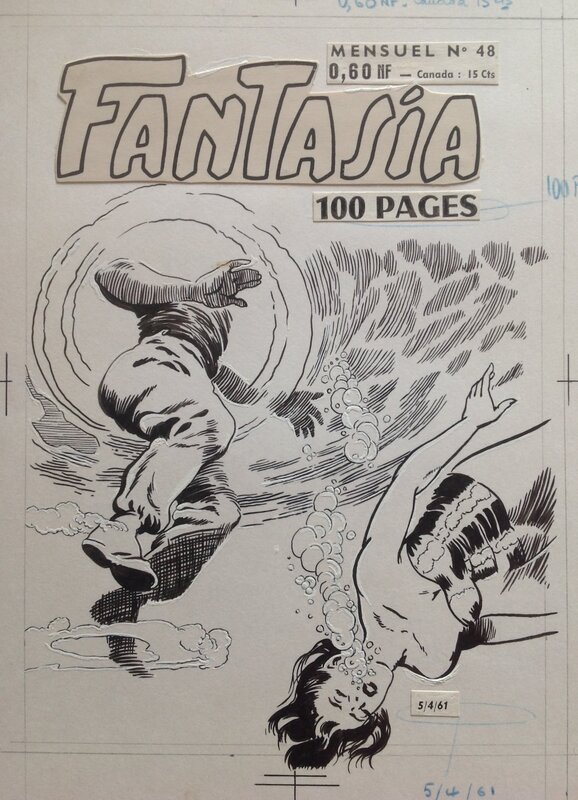 En vente - Atelier Chott, Rémy Bordelet, Francis M. Péguet, Atelier Chott Remy Ou Péguet , Couverture Originale Planche N&B Couv Fantasia 48 Black Boy (Fantax) , Petit Format Chott 1961 - Couverture originale