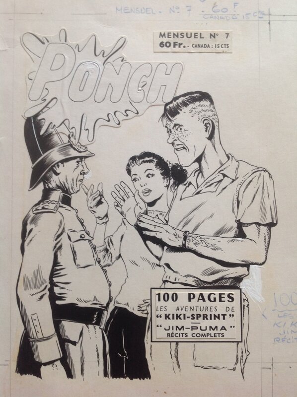 For sale - Atelier Chott, Georges Langlais, Vicente Ramos, Atelier Chott Ponch 7 Couverture Originale planche N&B (Punch) Kiki Sprint Journaliste Pin up et Garde ,Couv Petit Format SER 58 - Original Cover