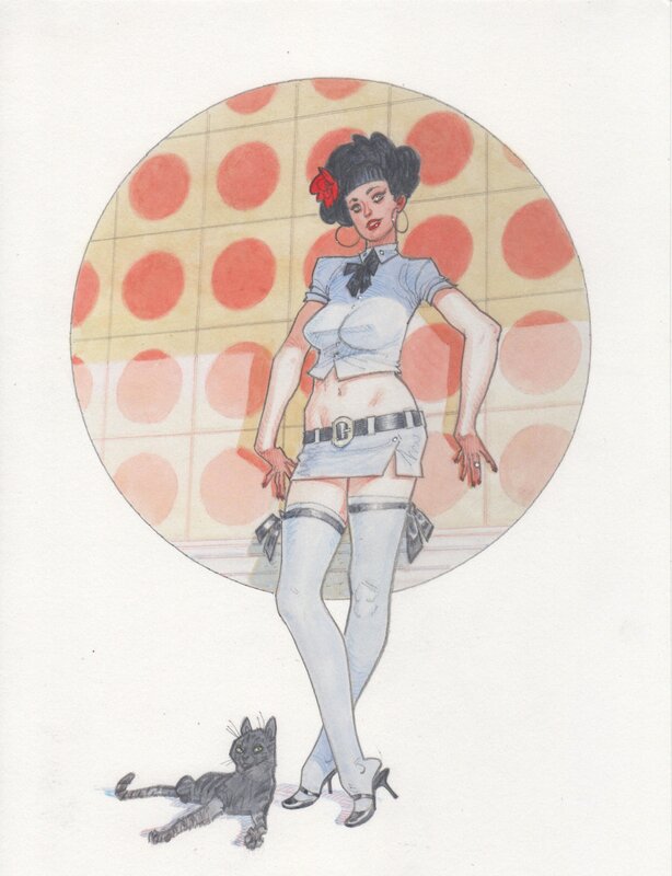 Didier Cassegrain - Pin-Up et Chat - Original Illustration