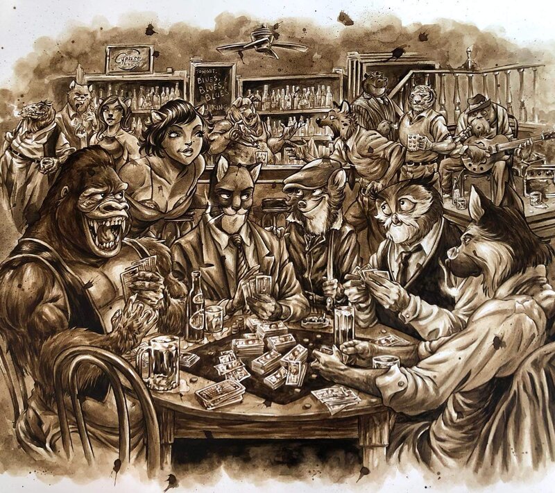 Juapi, Blacksad Poker Party - hommage à Juanjo Guarnido et Juan Diaz Canales - Original Illustration