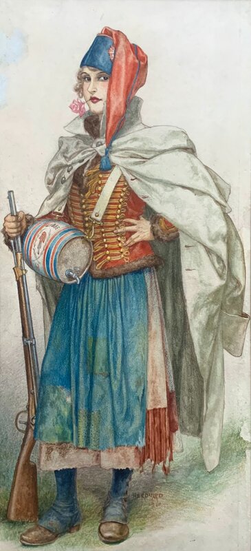 La soldate à la fleur par Chéri Hérouard - Original Illustration