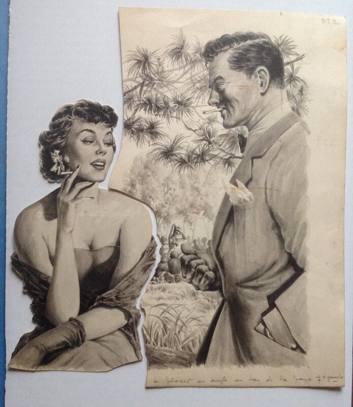 For sale - Chott Pierre Mouchot Fantax Reportages sensationnels 2 , Dessin Lavis Pin up Homme illustration Originale encre de Chine 1950 - Illustration