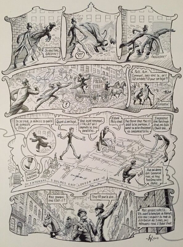 Benoît Dahan, Cyril Lieron, Conan Doyle, Dahan, Dans la tête de Sherlock Holmes, Tome 1, planche n°36, 2018. - Planche originale