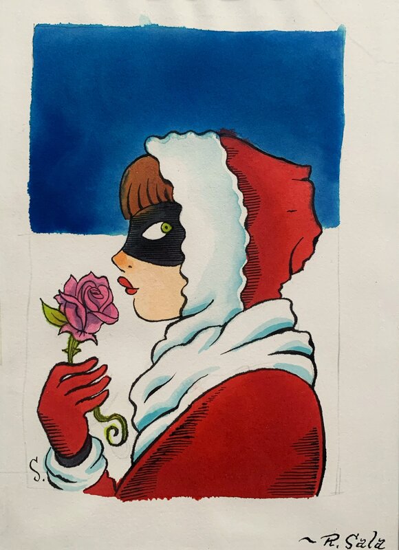 Une rose pour une carte de voeux par Richard Sala - Illustration originale