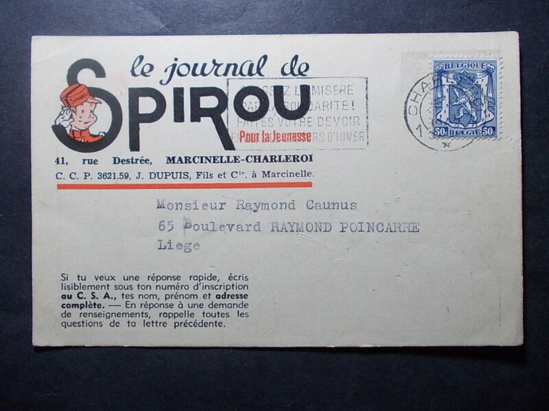 Rob-Vel, 02 a / Année 1942 / Carte du C.S.A. Club Spirou Aviation, signée par Jean DOISY. - Œuvre originale