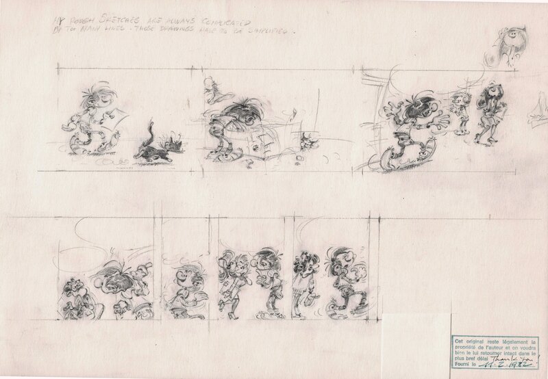André Franquin, Gaston - planche au crayon pour une bande dessinée publicitaire - Planche originale