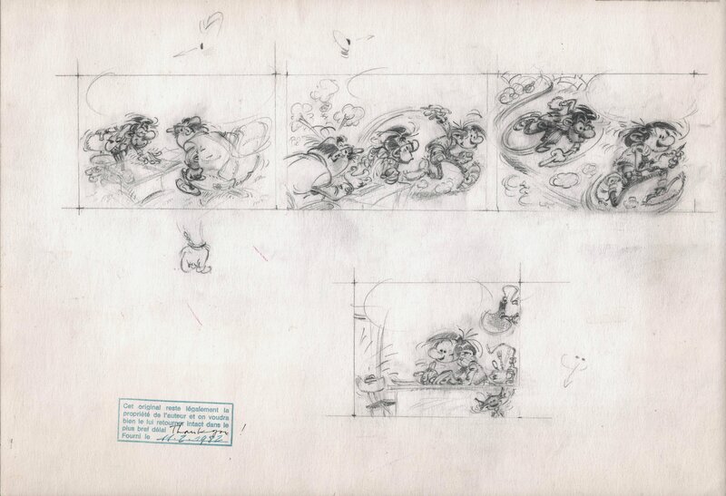 André Franquin, Gaston - planche B au crayon pour une bande dessinée publicitaire - Planche originale