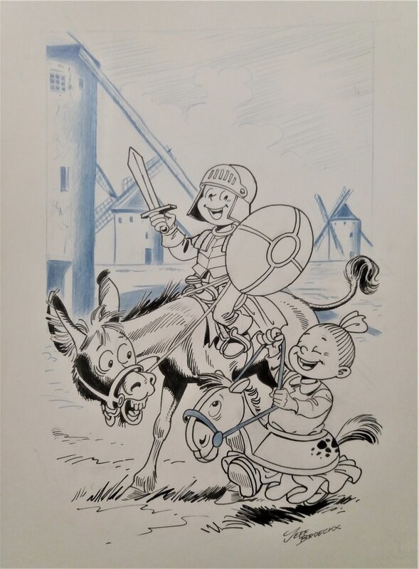 Jeff Broeckx, Willy Vandersteen, Klein Suske en Wiske as Don Quixote and Sancho - Original Illustration