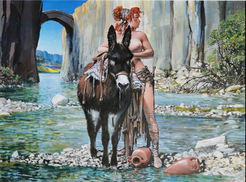 Michel Faure, L'amazone rousse et son âne - Original Illustration