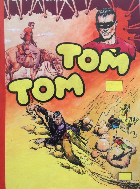 En vente - Chott Pierre Mouchot Big Bill Le Casseur TOM TOM 90 Alerte sur le Cimarron Couverture Originale Couleur Directe Encre Gouache 54 - Couverture originale