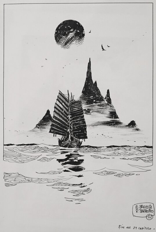 Breccia Enrique, Indico Jim, La diosa tiburón, chapitre 2, planche n°12 de fin, 1989. - Planche originale