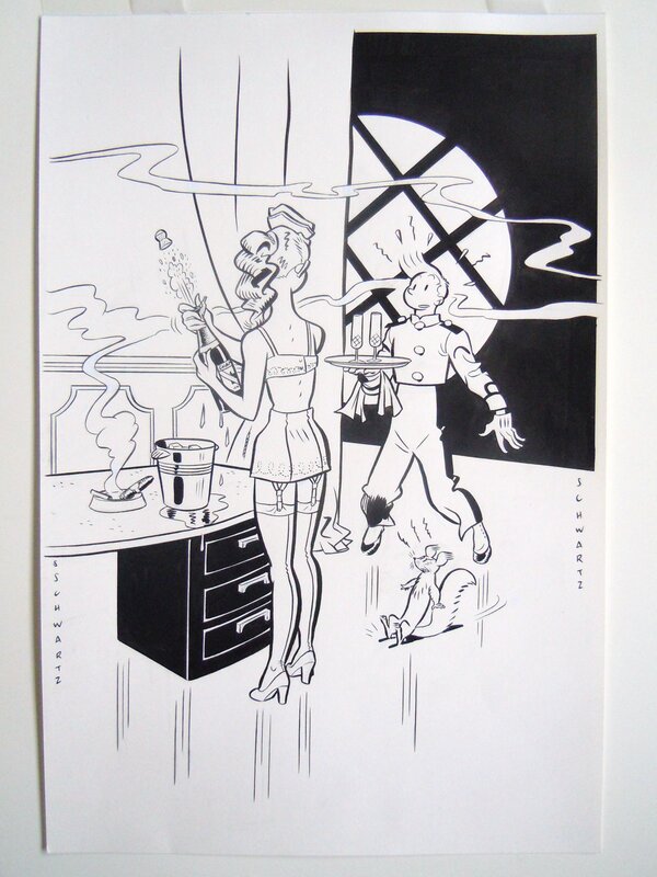 (2010) Schwartz - Spirou - Le groom vert-de-gris - Illustration originale - Original Illustration