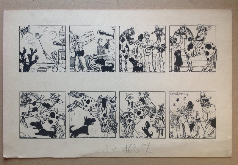 En vente - Prangey Planche Originale 5 Oncle Mitouflard Chasse Papillon Cheval Rodéo etc..., Album BD Genre Tintin Éo Année 30 pour NESTLÉ - Planche originale