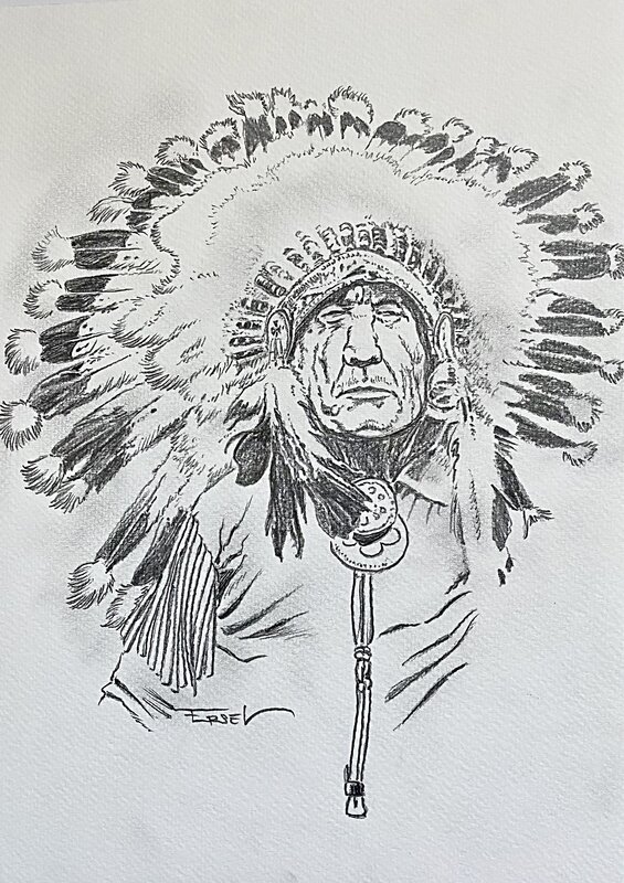 Ersel, Illustration de Sitting Bull chef des Sioux dans l'album Légacy T1 - Illustration originale