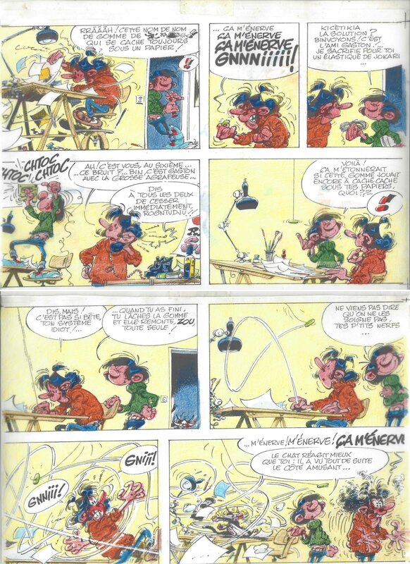 André Franquin, Gaston - tome 12 (calque de mise en couleurs page 35) - Original art
