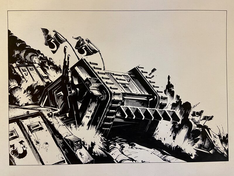 Original Ultramarines Land Raider illustration by Garry Harrod - Illustration originale