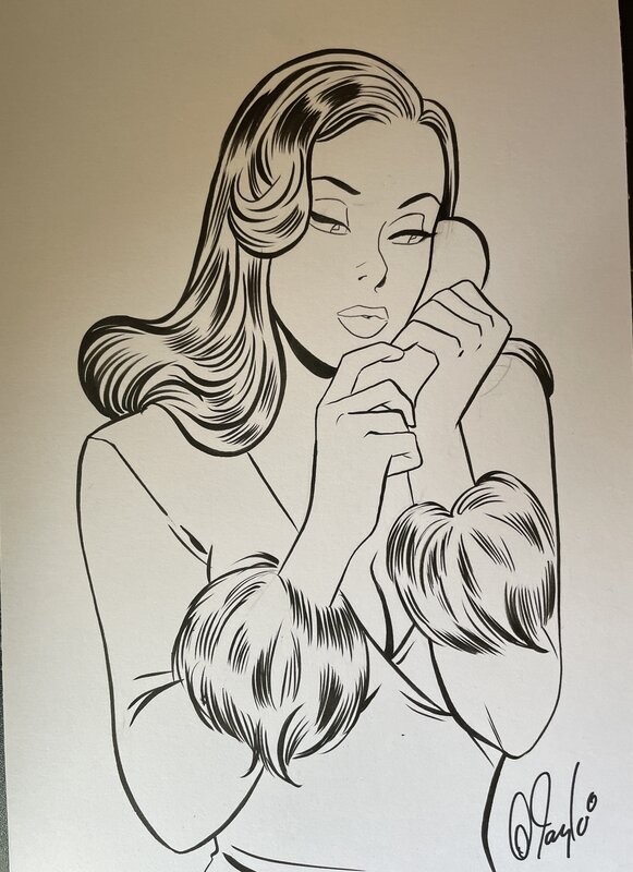Girl on phone by Des Taylor - Original Illustration