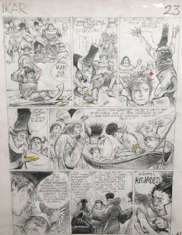 René Follet, Makyo, Ikar . Le petit prince barbare  .Crayonné de la planche 23 - Original art