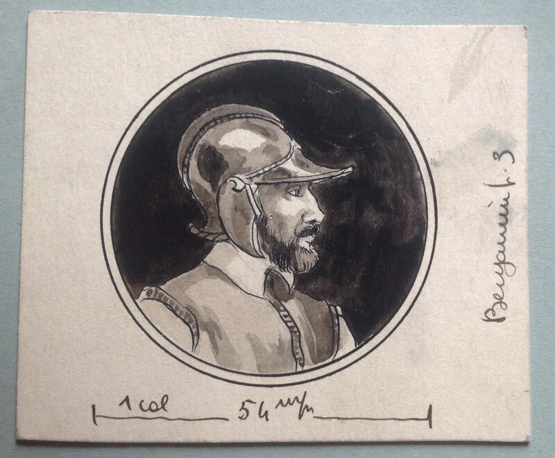 En vente - Pinchon illustration Homme Soldat Casque , Dessin Original Lavis Encre de Chine Benjamin Année 30 - Illustration originale