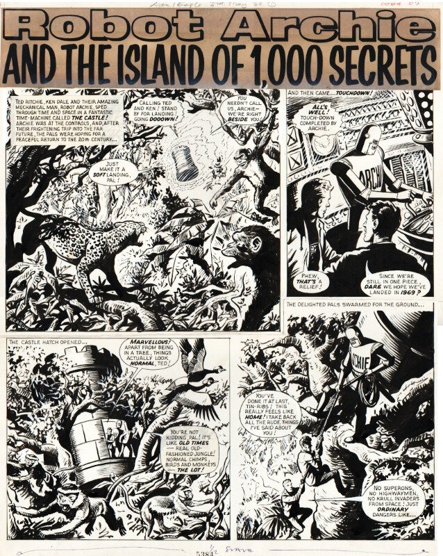 Ted KEARON : Planche de Robot Archie and the island of 1000 secrets 1969 - Planche originale