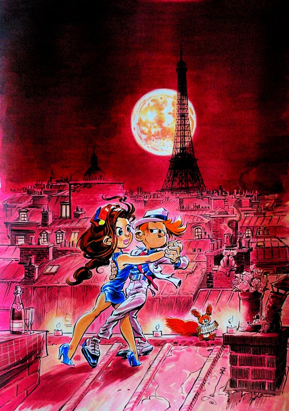 Dan Verlinden, Spirou et Luna Fatale à Paris - Original Illustration
