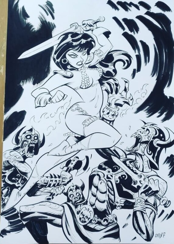 gioart, Red Sonja vs Demon army d'après Bruce Timm - Illustration originale