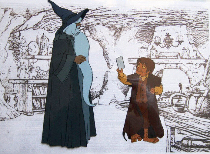 Gandalf et Bilbo par Ralph Bakshi, J.R.R Tolkien - Planche originale