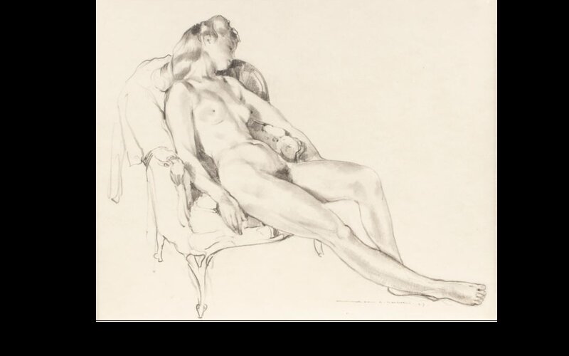 Jean Adrien Mercier, Femme nue allongée sur un fauteuil - Planche originale