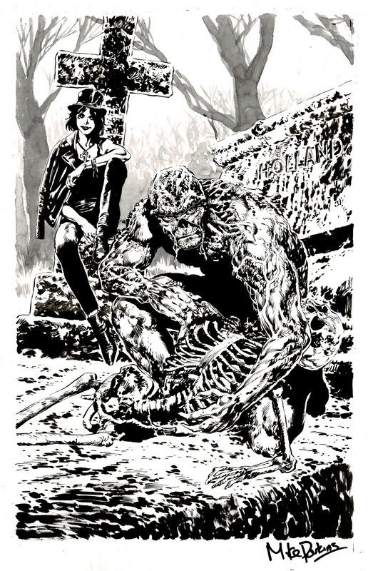 Mike Perkins, Swamp Thing & Death (of the Endless) Laying to Rest the Remains of Alec Holland - Original Illustration