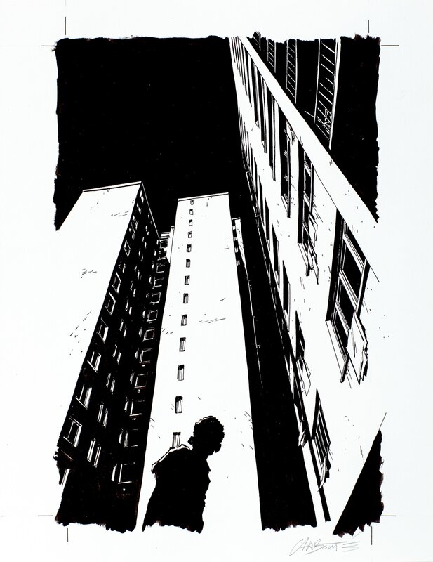 Christophe Chabouté, Garçon dans cour d’immeuble - Original Illustration