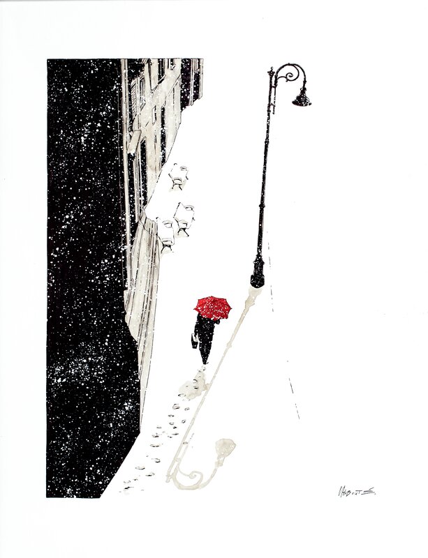Parapluie rouge 1 par Christophe Chabouté - Illustration originale