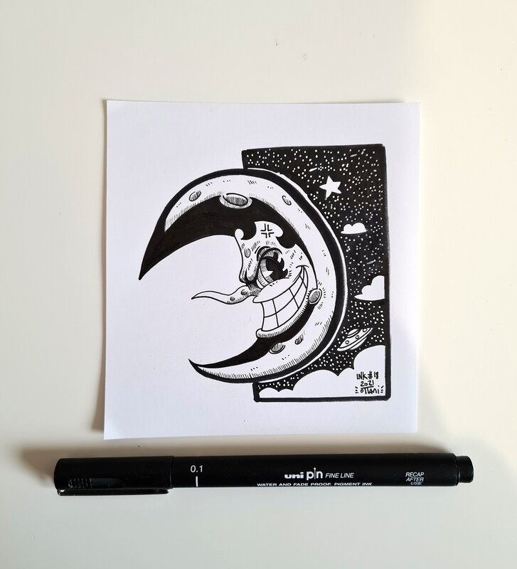 En vente - oTTami, Dessin original de l'Inktober 2021 : Threatenin' Zeppelin de Cuphead ! - Illustration originale