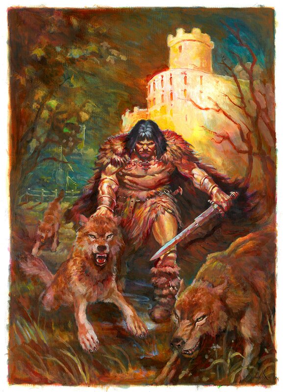 Conan et loups par Régis Moulun - Illustration originale