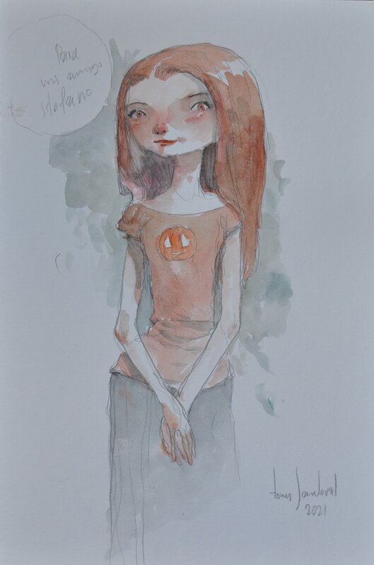 Tony Sandoval, The Girl in a Pumpkin Shirt 2021 - Illustration originale