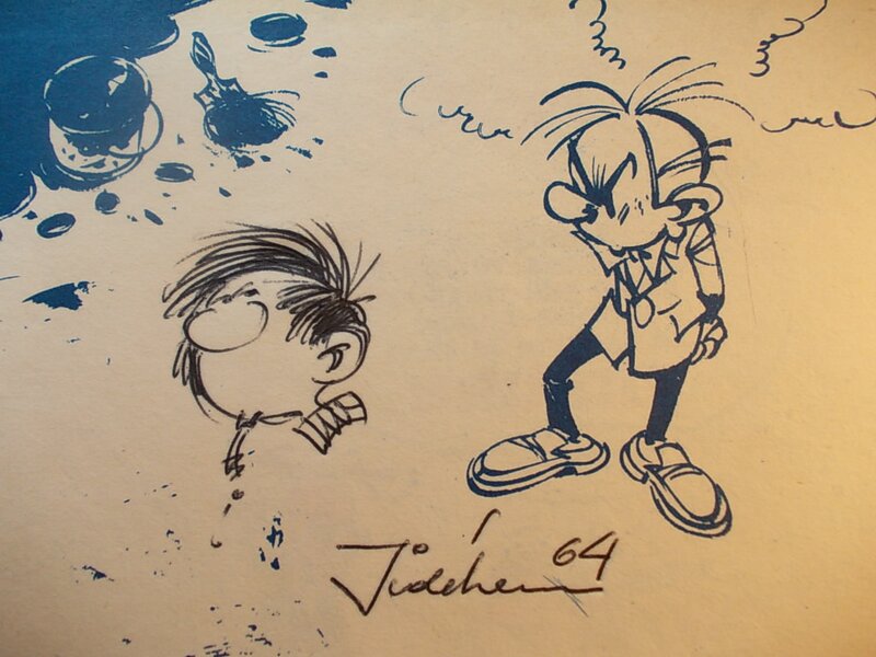 Jidéhem, André Franquin, Yvan Delporte, Gaston Lagaffe, 1964. - Dédicace