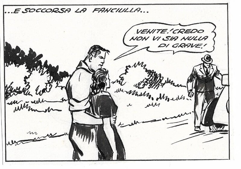 Carlo Cossio, Case solitaire de Dick Fulmine - Parution dans un n° inconnu de Albi dell'Audacia (casa editrice Vittoria) - Planche originale